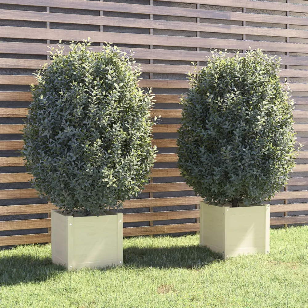 Resistente la Intemperie vidaXL jardineras 2 uds madera maciza de pino blanco 40x40x40 cm