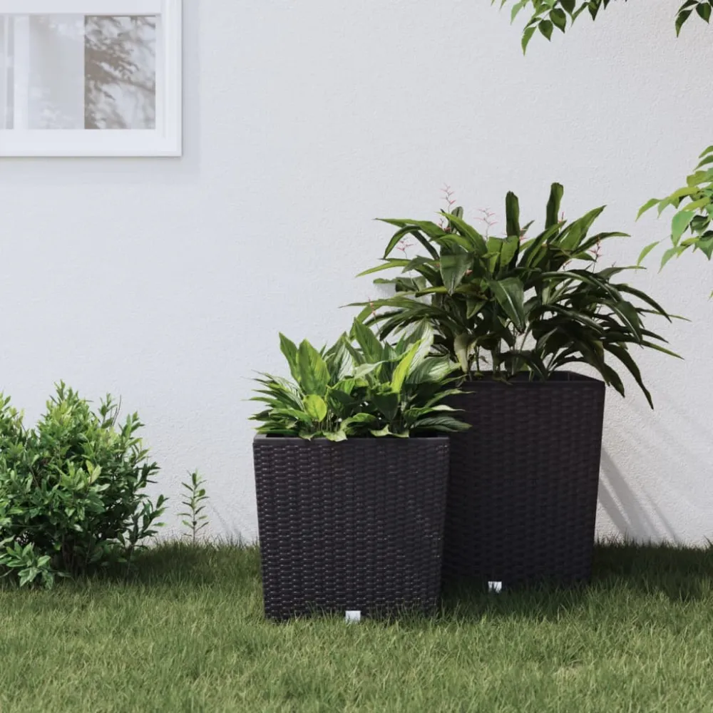 Soporte para Macetas Ajustable vidaXL macetero con interior extraíble pp ratán gris antracita 21/32 l