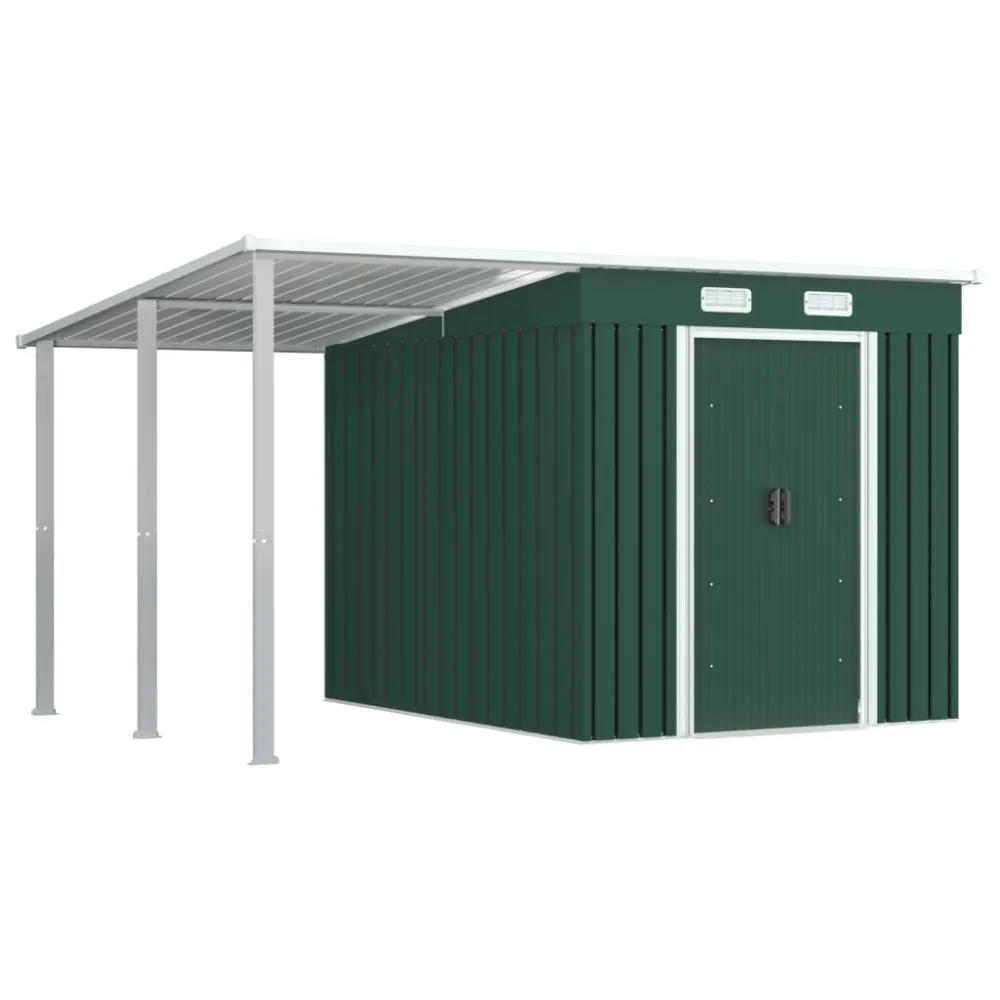 vidaXL cobertizo jardín con tejado extendido acero verde 346x236x181 cm