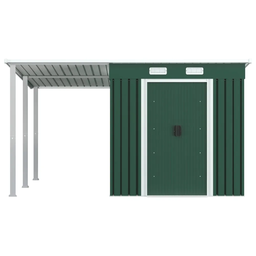 vidaXL cobertizo jardín con tejado extendido acero verde 346x236x181 cm