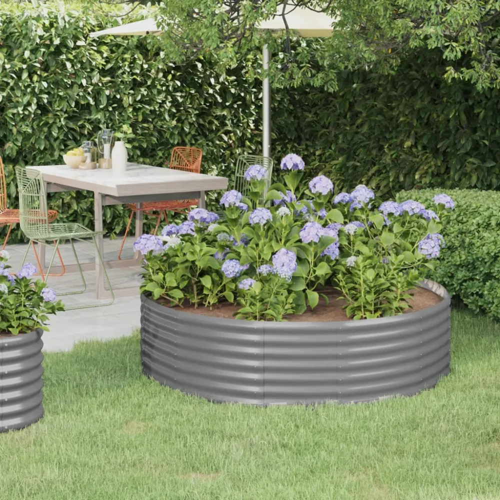 vidaXL jardinera arriate acero recubrimiento polvo gris 140x140x36 cm con 3 Macetas de Diferentes Tamaños