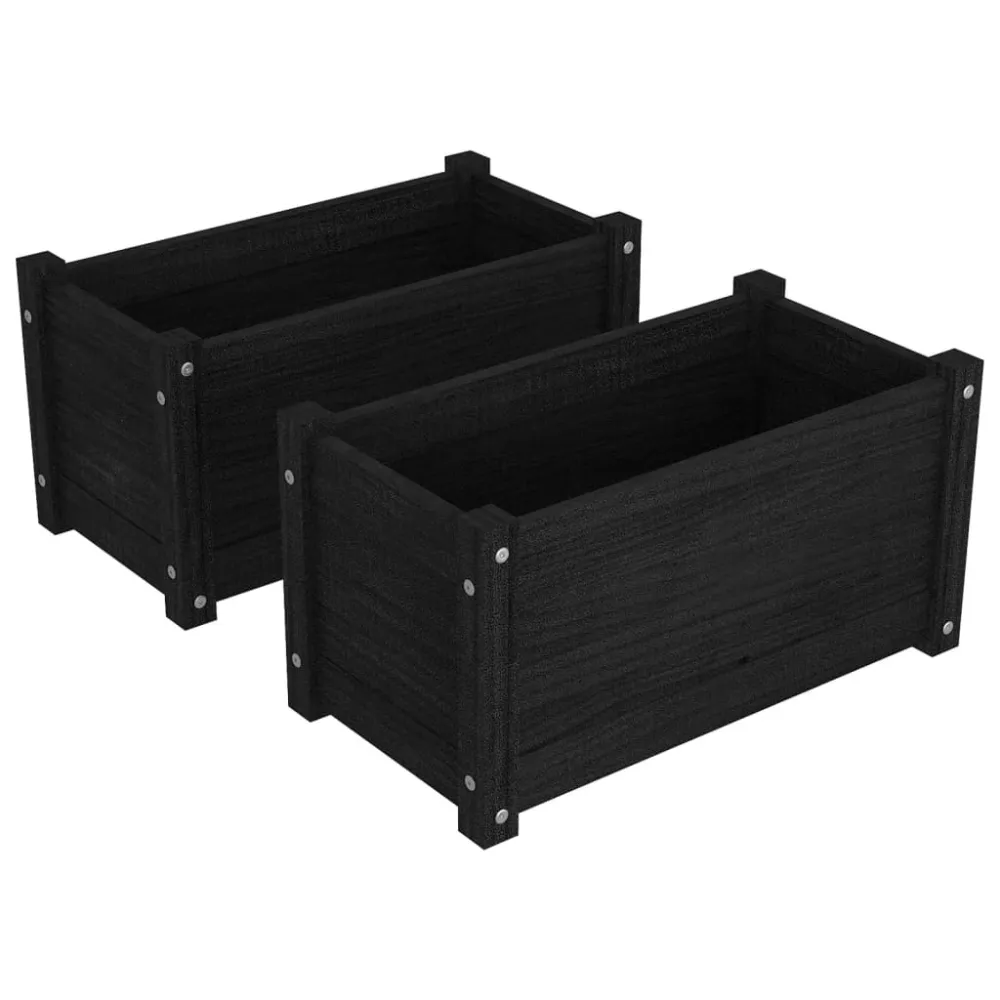 vidaXL jardineras 2 uds madera maciza de pino negro 60x31x31 cm con 3 Macetas de Diferentes Tamaños