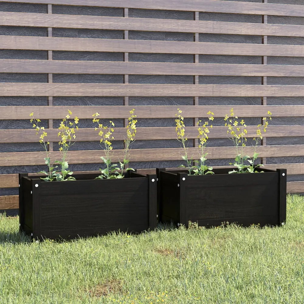 vidaXL jardineras 2 uds madera maciza de pino negro 60x31x31 cm con 3 Macetas de Diferentes Tamaños