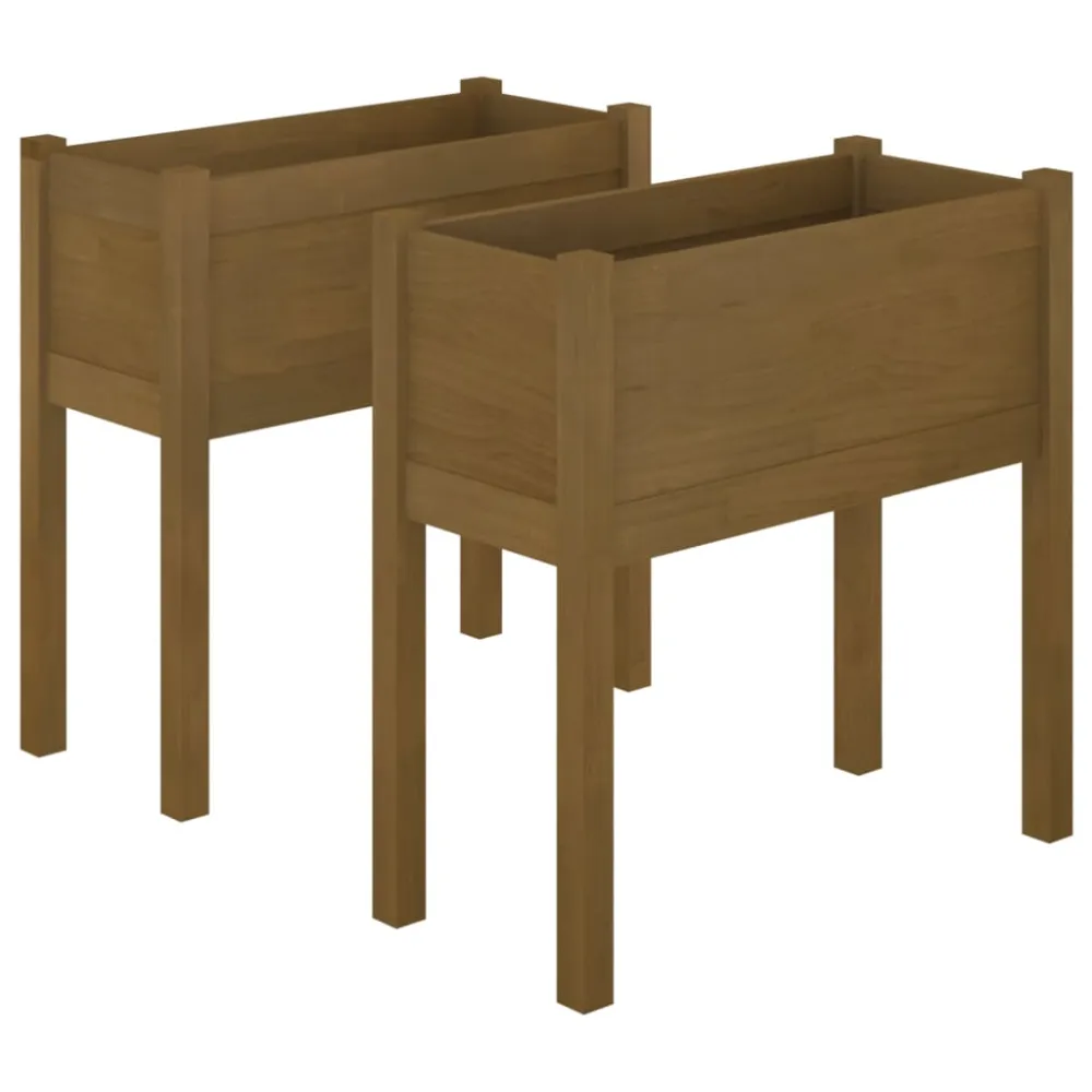 vidaXL jardineras 2 uds madera maciza de pino marrón miel 70x31x70 cm