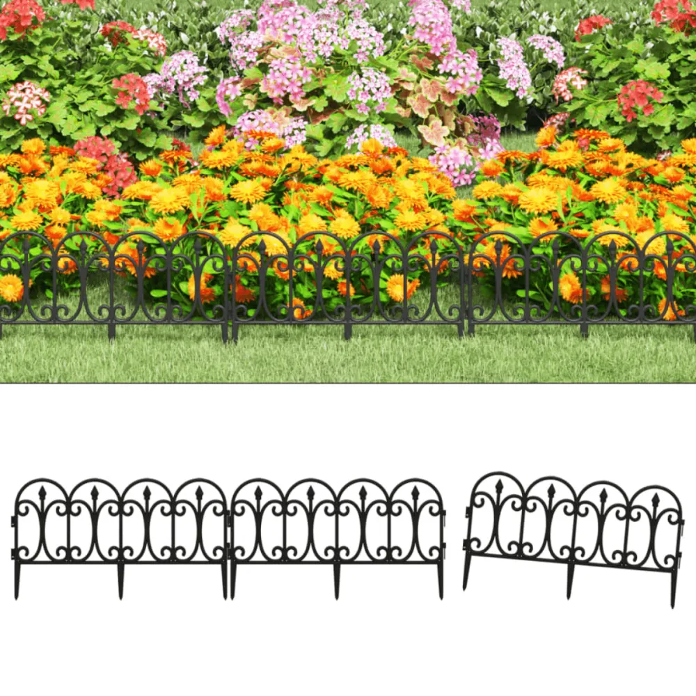 Acero Galvanizado Set de 4 vallas de jardín negro 32,5x57x5 cm