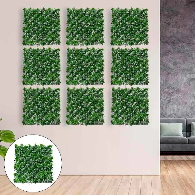 Jardín vertical artificial con flores verde/blanco 50x50 cm Diseño Plegable para Almacenaje
