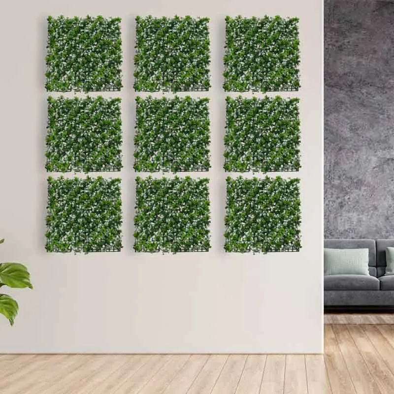 Jardín vertical artificial con flores verde/blanco 50x50 cm Diseño Plegable para Almacenaje