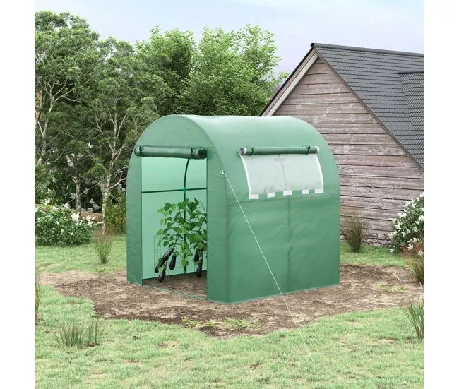 Resistente la Intemperie Outsunny Invernadero de Jardín 180x180x200 cm Invernadero de Túnel Minúsculo con Puerta Enrollabl...