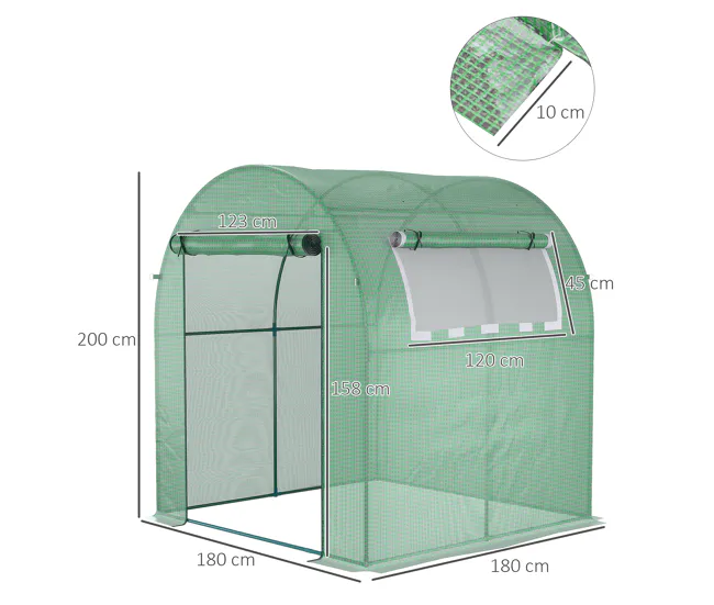 Resistente la Intemperie Outsunny Invernadero de Jardín 180x180x200 cm Invernadero de Túnel Minúsculo con Puerta Enrollabl...