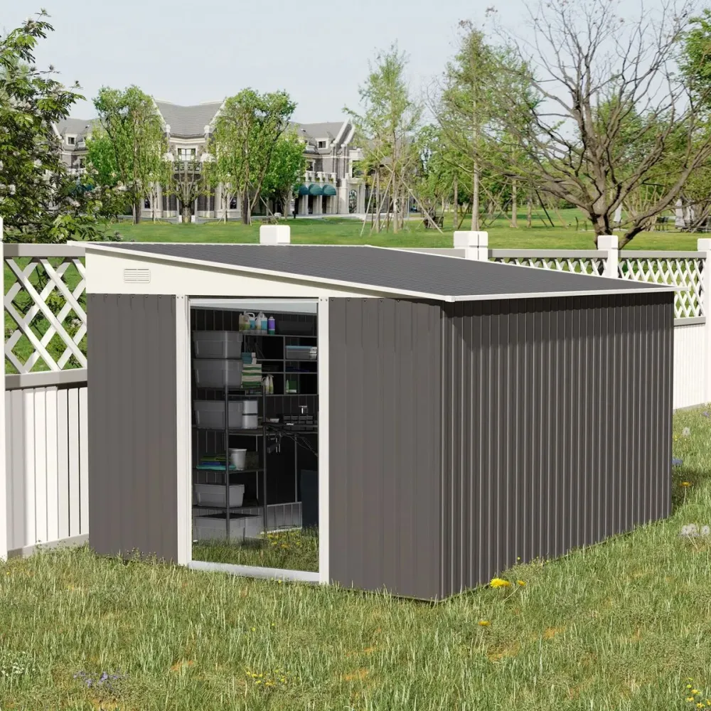 Caseta de jardín Boston Outsunny doble puerta corredera gris 201x280x345 cm - 1/2" de Entrada