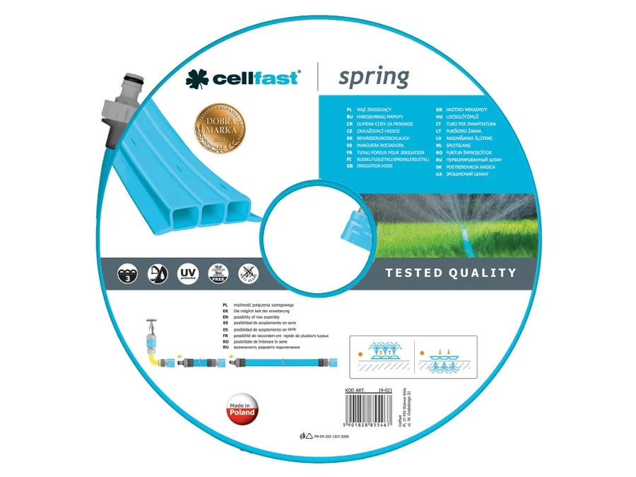Cellfast 19-021 Manguera de agua para riego de jardín resistente los rayos UV 1/2" 7,5/15 m | Resistente UV |