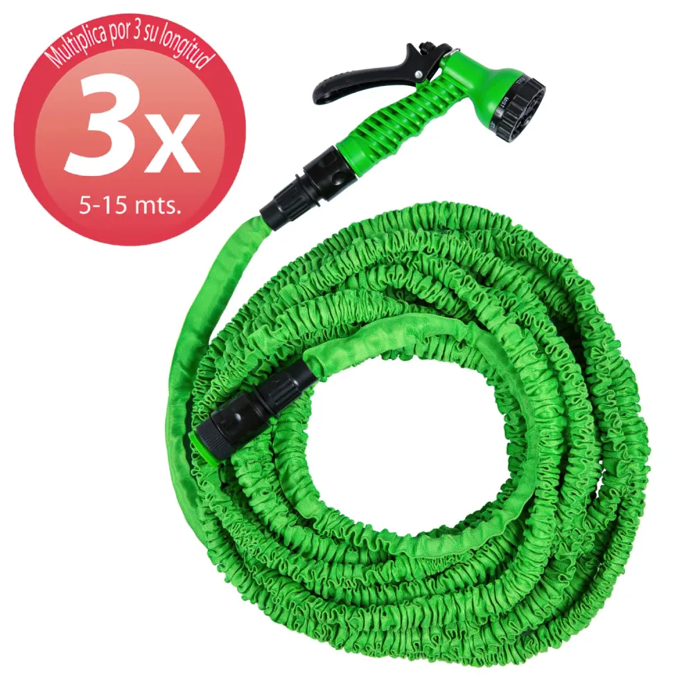 Difusor de Bajo Caudal Manguera Extensible Riego 5 15 Metros Con Pistola De 7 Posiciones