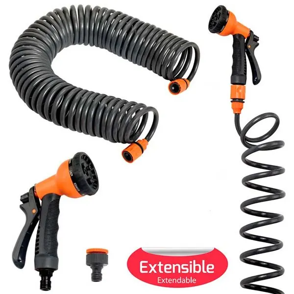 Kit de Tubo Exudante Manguera de riego Saturnia con pistola de agua con 7 posiciones autoenroscable 15 m