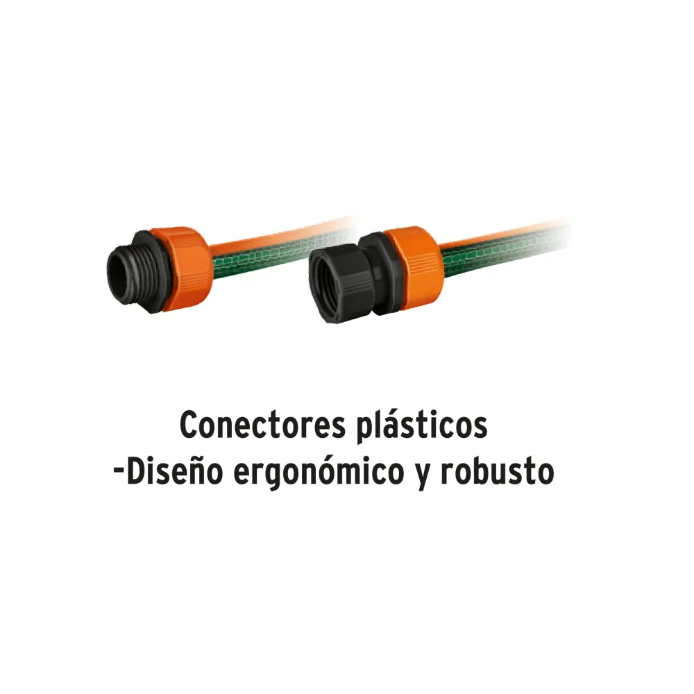 Manguera 1/2",reforzada, 3 capas, conexiones plásticas, 10 m con 10 Aspersores Incluidos