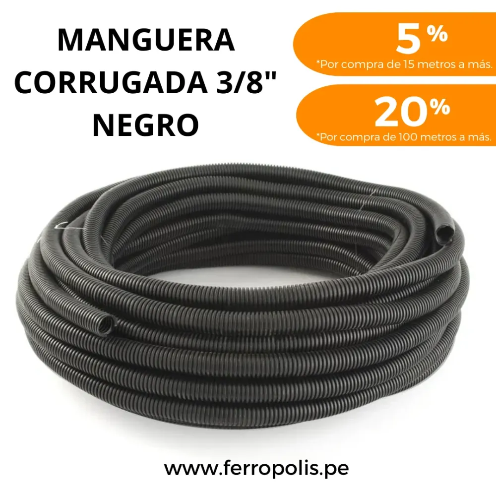 MANGUERA CORRUGADA 3/8" NEGRO ( x metro ) en Color Negro