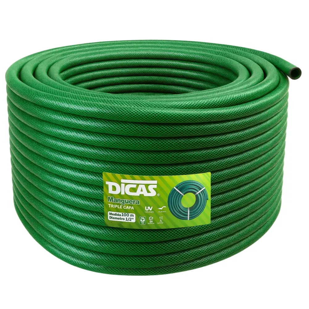 Manguera Jardin Con Malla 1/2 Pulgada 100 Metros Dicas con 10 Aspersores Incluidos