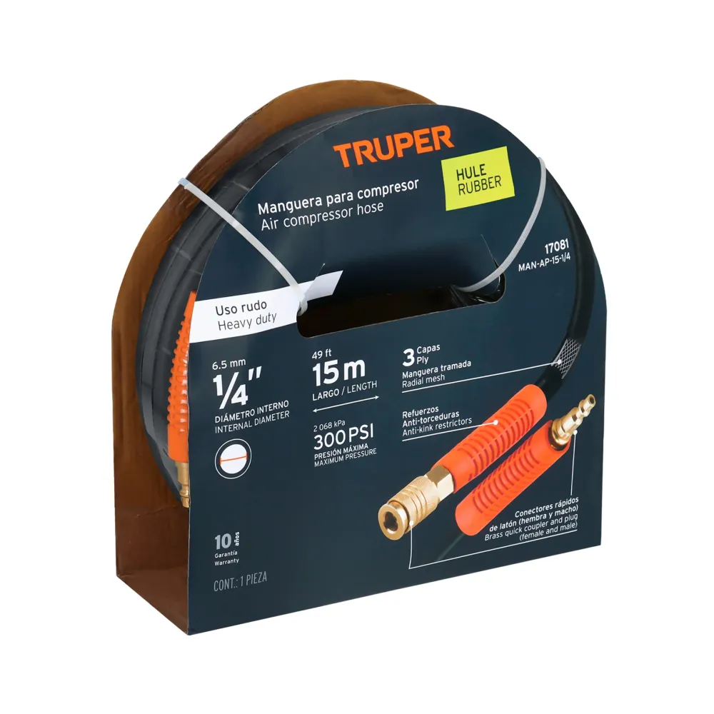 Manguera Para Compresor, De Hule, 15m x 1/4", Truper 17081 - 1/2" de Entrada