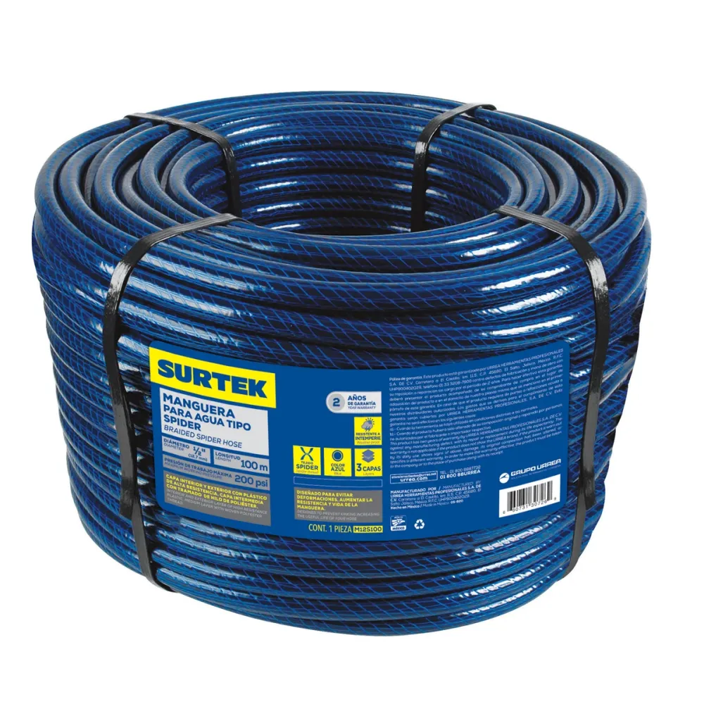 Manguera para jardín tejido spider en rollo 1/2", 100 m Surtek | Resistente UV |