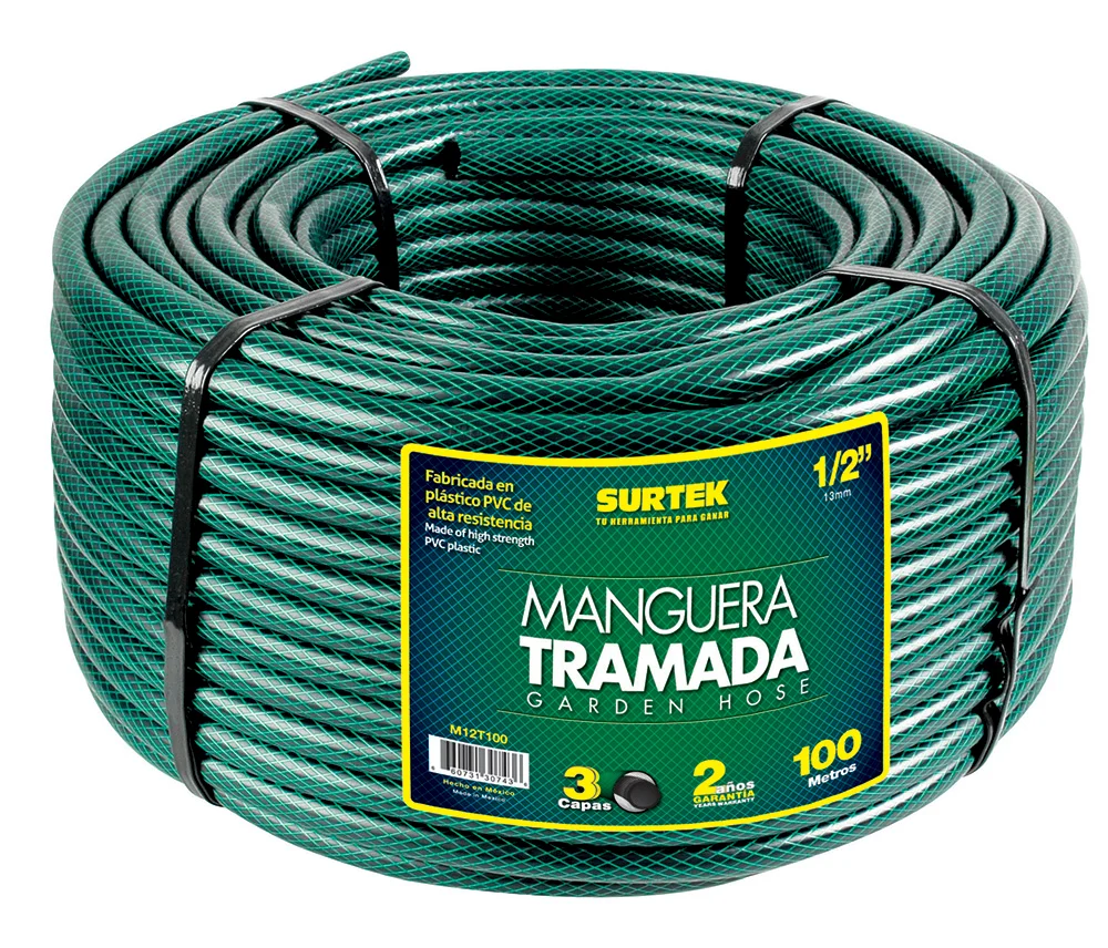 Manguera para jardín tramada verde en rollo 5/8", 100 m Surtek para Riego Nocturno