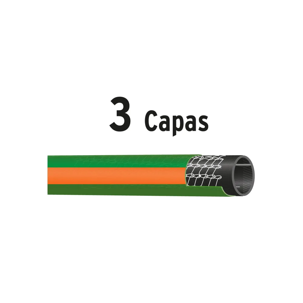 Manguera 1/2", reforzada 3 capas, conexiones de metálico, 25 m