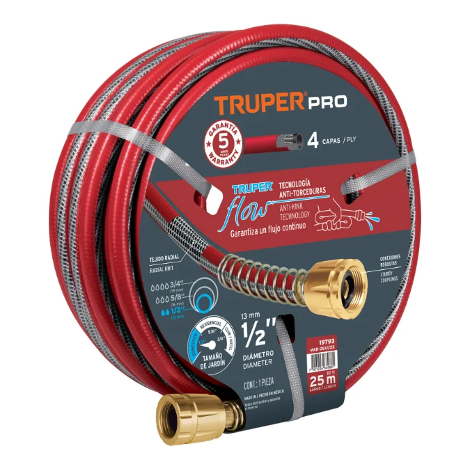 Manguera 3/4", super reforzada 4 capas, conexiones metal,30m con Tecnologí de Ahorro
