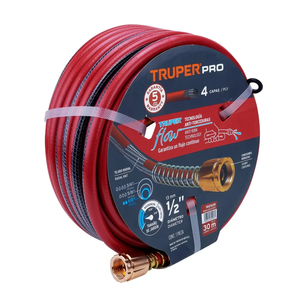 Manguera 1/2" super reforzada 4 capas 30 m conexiones metálico