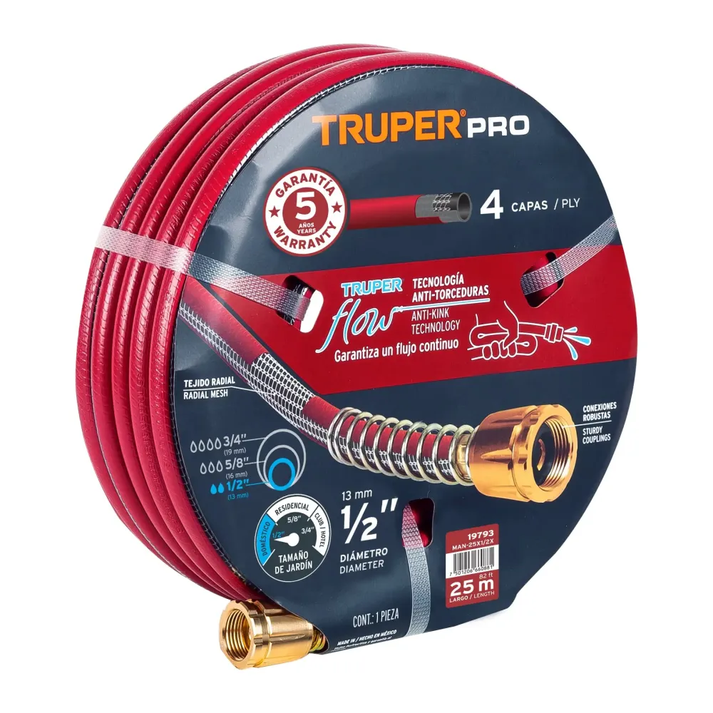 Manguera 1/2" super reforzada 4 capas 25 m conexiones†metal con 10 Aspersores Incluidos