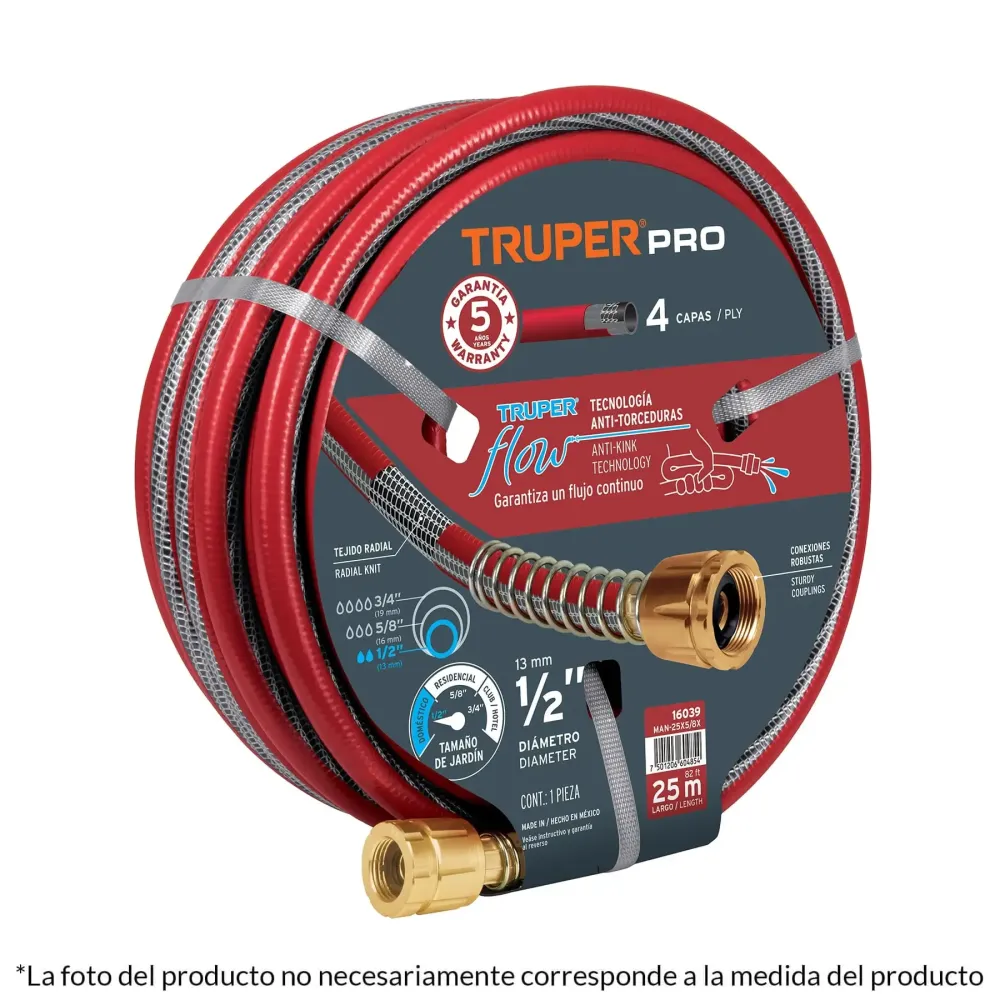 Manguera 1/2" super reforzada 4 capas 15 m conexiones†metal RainBird