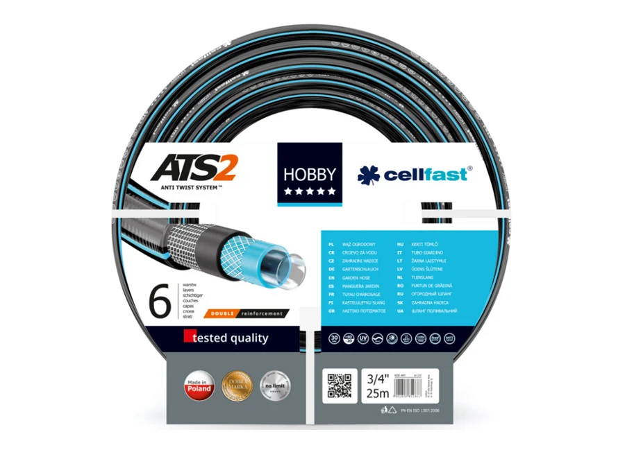 Profesional Certificado Manguera de jardín Cellfast Hobby 6 capas ATS2 3/4" 25m