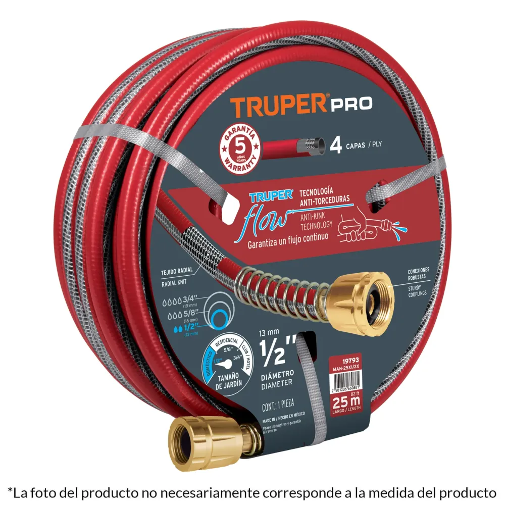 Programador de Riego Digital Manguera 1/2", super reforzada 4 capas, conexiones metal,15m