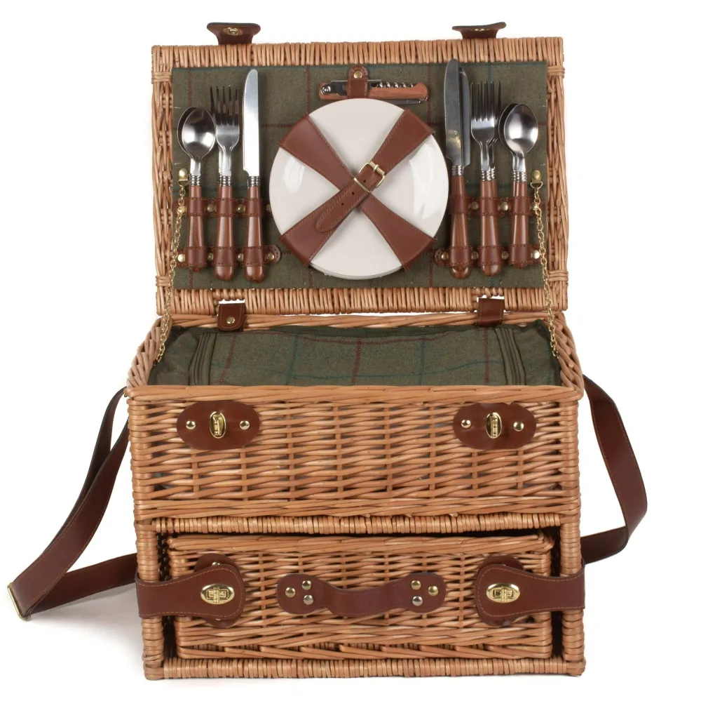 Cesta de Mimbre Cesta de pic-nic para cuatro personas en mimbre y tweed