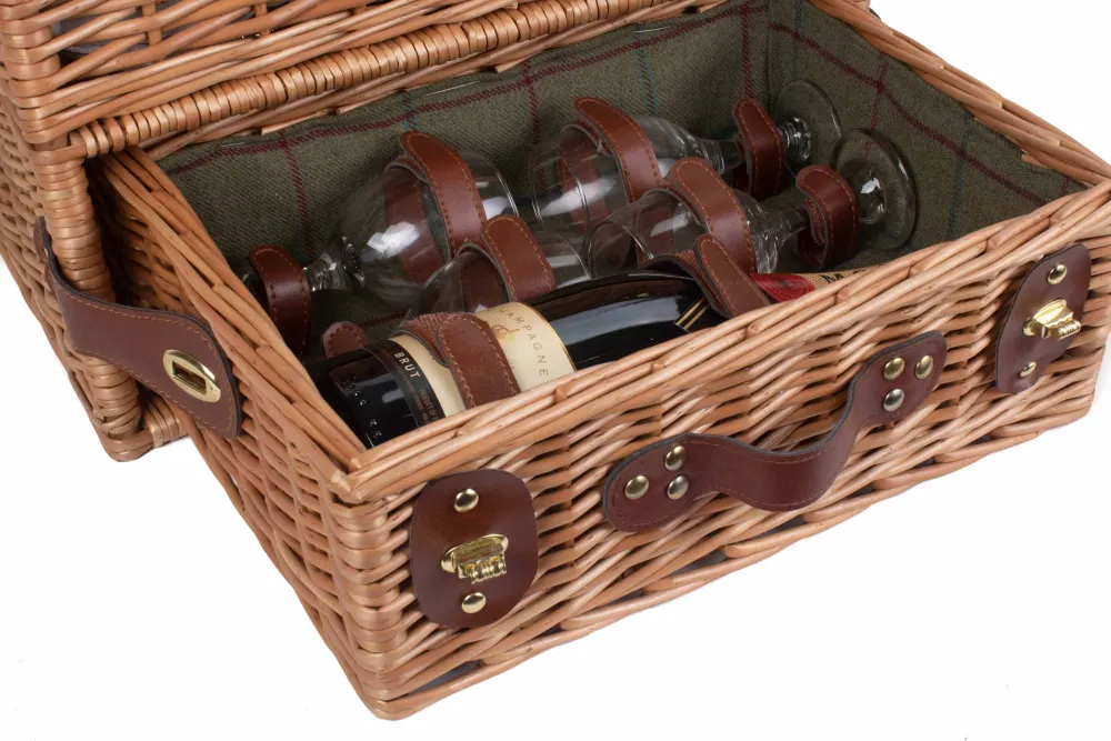 Cesta de Mimbre Cesta de pic-nic para cuatro personas en mimbre y tweed