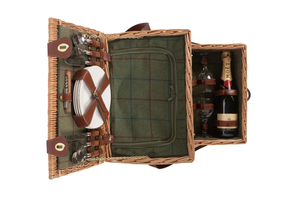 Cesta de Mimbre Cesta de pic-nic para cuatro personas en mimbre y tweed