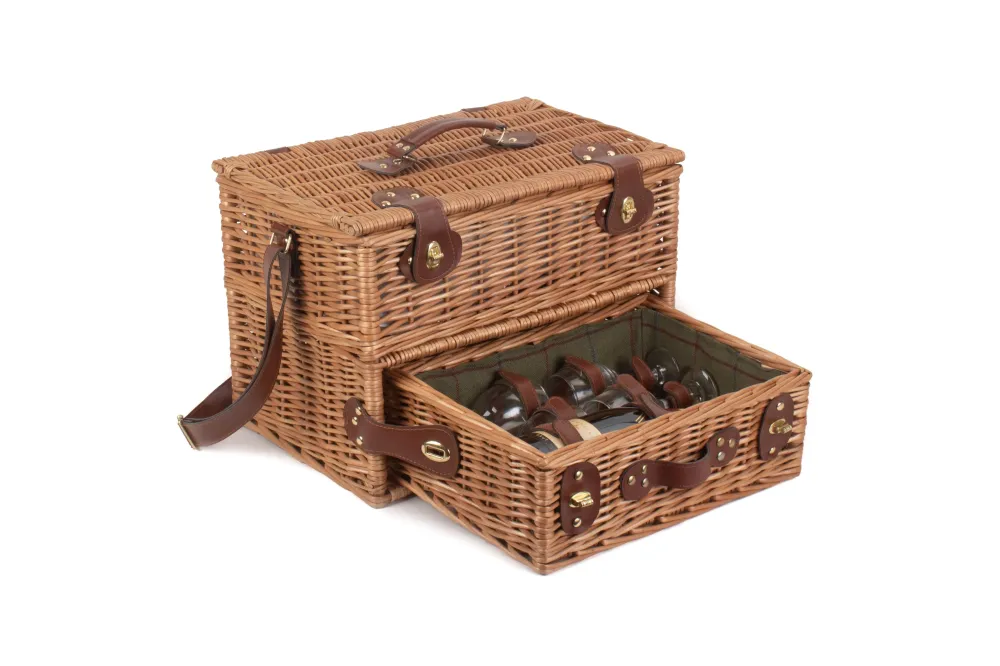 Cesta de Mimbre Cesta de pic-nic para cuatro personas en mimbre y tweed