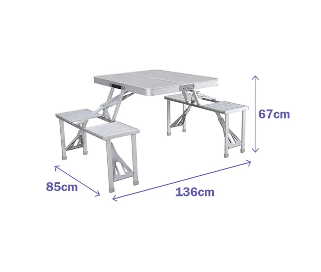 Mesa de picnic Marbueno Aluminio Gris 136 x 67 x 85 cm | Envío Rápido Disponible