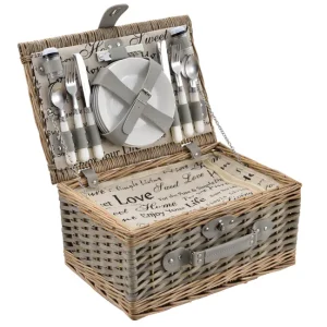 Plegable y Portátil Cesta de pícnic para 4 personas con nevera, cubiertos, platos, vasos - gris