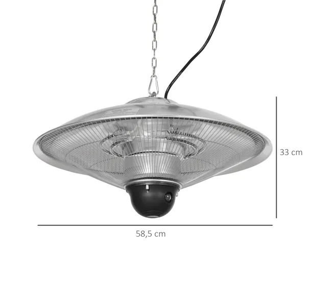 Outsunny Calefactor Exterior de Techo 1010/1200W Estufa de Infrarrojos con Mando Distancia 2 Niveles de Calor Protección I...
