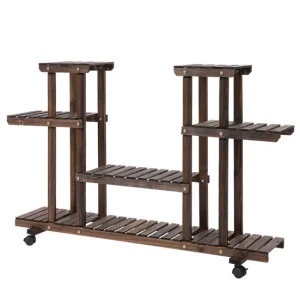 Outsunny Estanterí para Plantas de 4 Niveles con Ruedas Soporte para Macetas Soporte para Plantas para Interiores y Exteri...