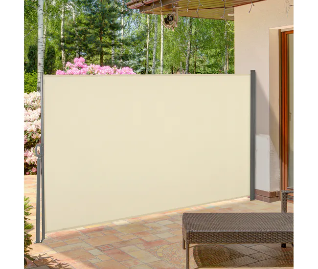 Outsunny Toldo Lateral Retráctil 300x160 cm Pantalla Enrollable Mampara de Privacidad Impermeable y Anti-UV Custodia la Pr...