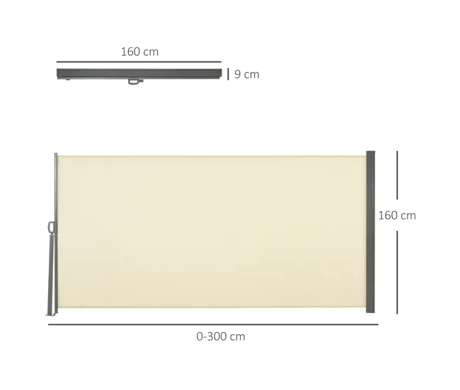 Outsunny Toldo Lateral Retráctil 300x160 cm Pantalla Enrollable Mampara de Privacidad Impermeable y Anti-UV Custodia la Pr...