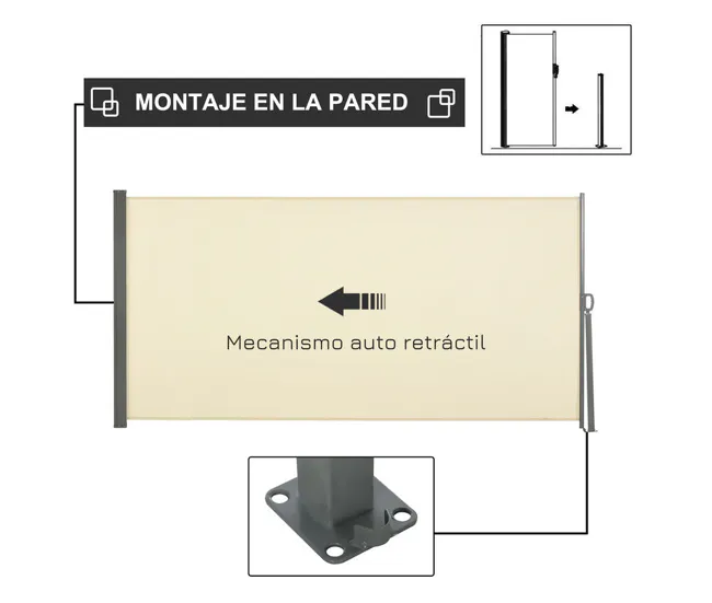Outsunny Toldo Lateral Retráctil 300x160 cm Pantalla Enrollable Mampara de Privacidad Impermeable y Anti-UV Custodia la Pr...