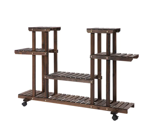 Premium de Jardinerí Outsunny Estanterí para Plantas de 4 Niveles con Ruedas Soporte para Macetas Soporte para Plantas par...