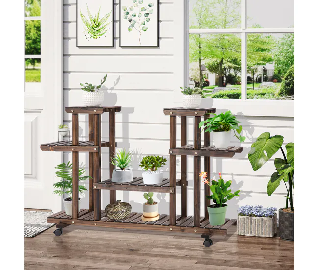 Premium de Jardinerí Outsunny Estanterí para Plantas de 4 Niveles con Ruedas Soporte para Macetas Soporte para Plantas par...