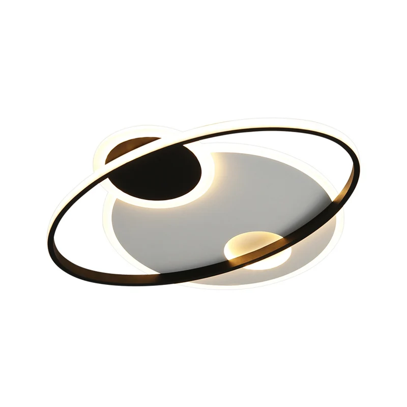 19"/21,5" W planetaire baan semi-inbouw minimalistisch metaal Great Room LED-plafondverlichting zwart, warm/wit licht