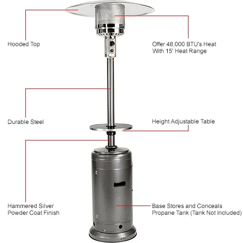 48000 BTU Propane Hammered Bronze Patio Heater Steel Table Argénteo HLDS01-CBT