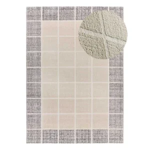 Alfombra geométrica con relieve blanco FLORA, 80x150 cm - ATTICGO