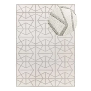 Alfombra geométrica con relieve plata FLORA, 80x150 cm - ATTICGO
