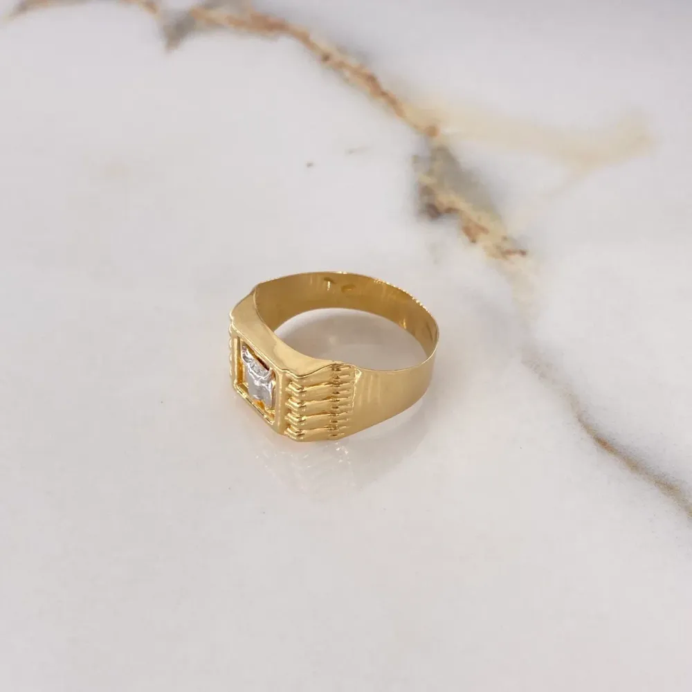 Anillo Sello Toro 3.1gr / T11 / Dos Oros Amarillo Blanco $