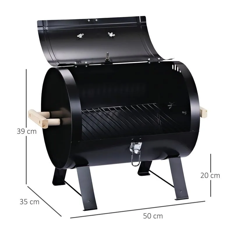 Barbacoa de carbón Outsunny con termómetro portátil negro 39x50x35 cm