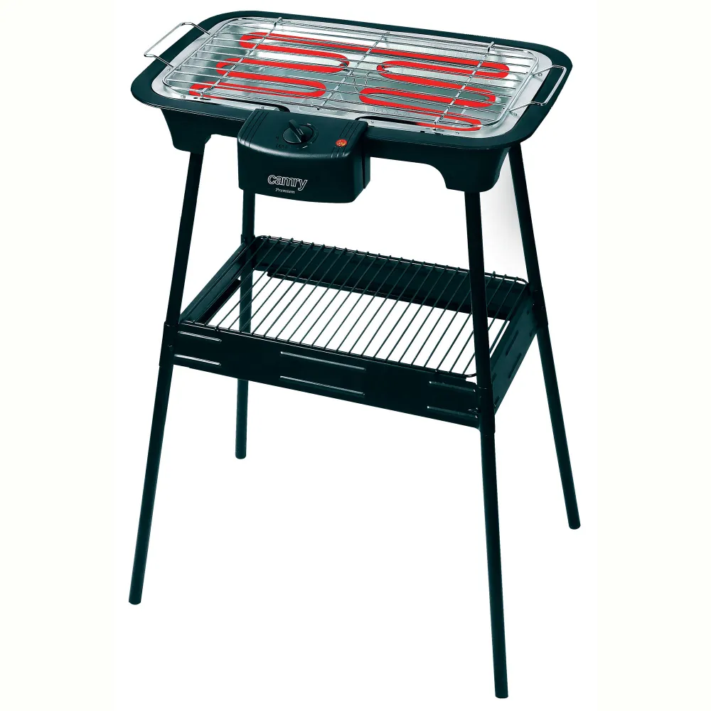 Barbacoa eléctrica con patas, parrilla regula camry cr6612 negro 2400w